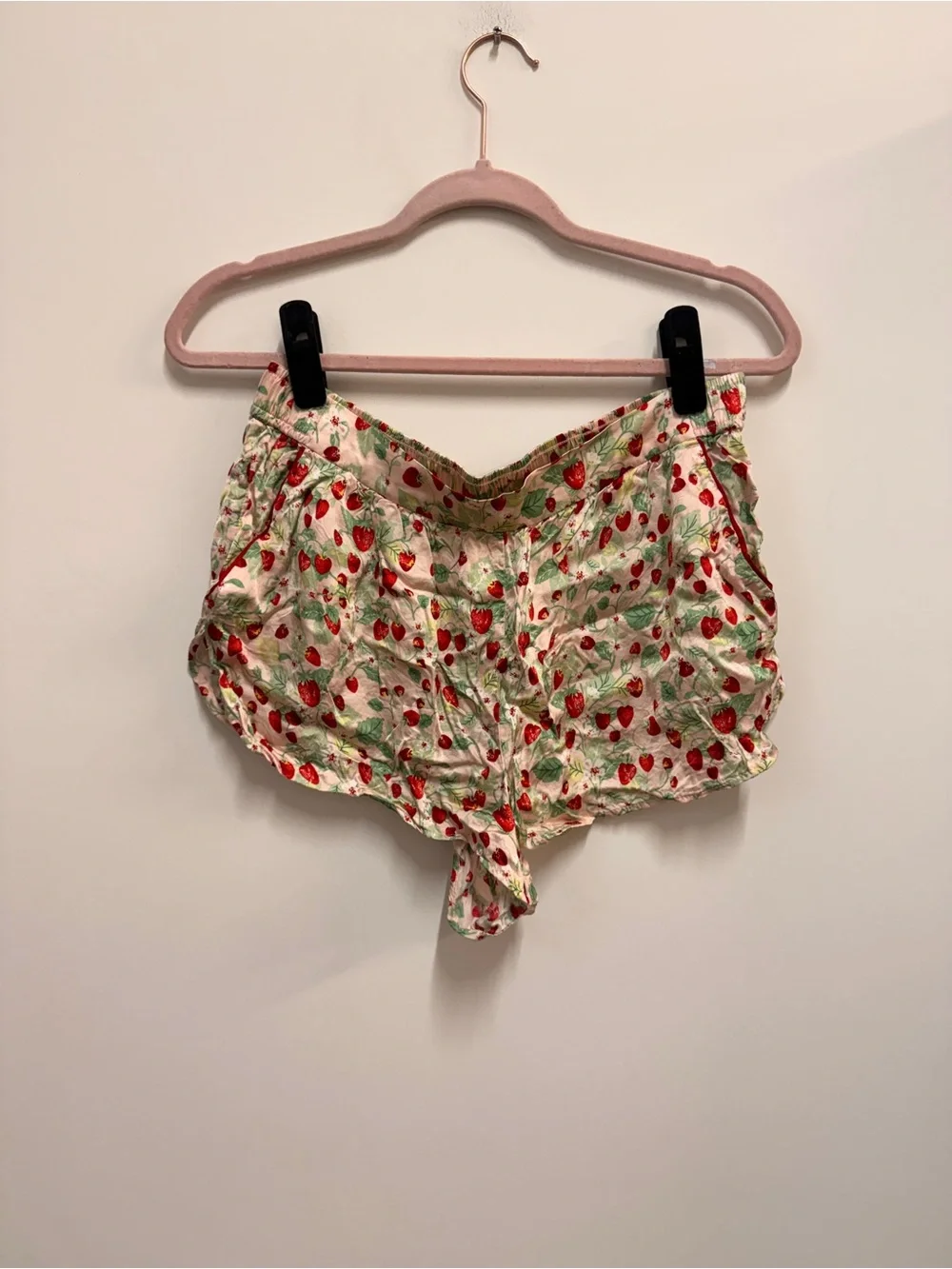 Anthropologie Cream Lounge Shorts with Red Strawberry Print